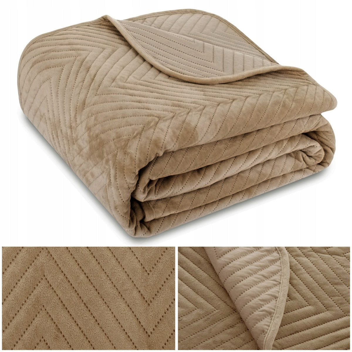 BEDSPREAD for armchair 70x160 VELOUR velvet quilted capa plaid Caden BEIGE