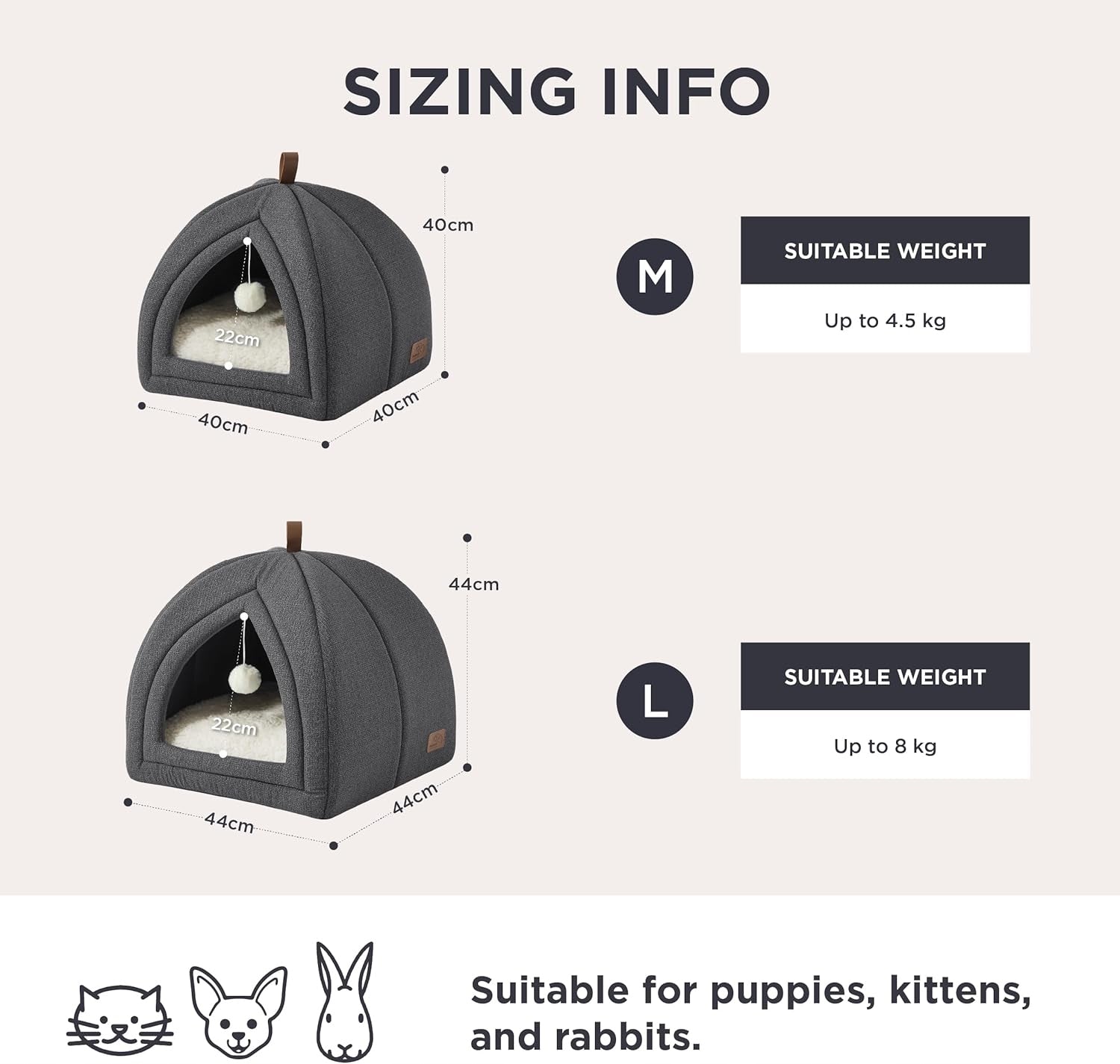 BEDSURE Cottage cat bed cave 40x40 cm dark grey Length 40 cm