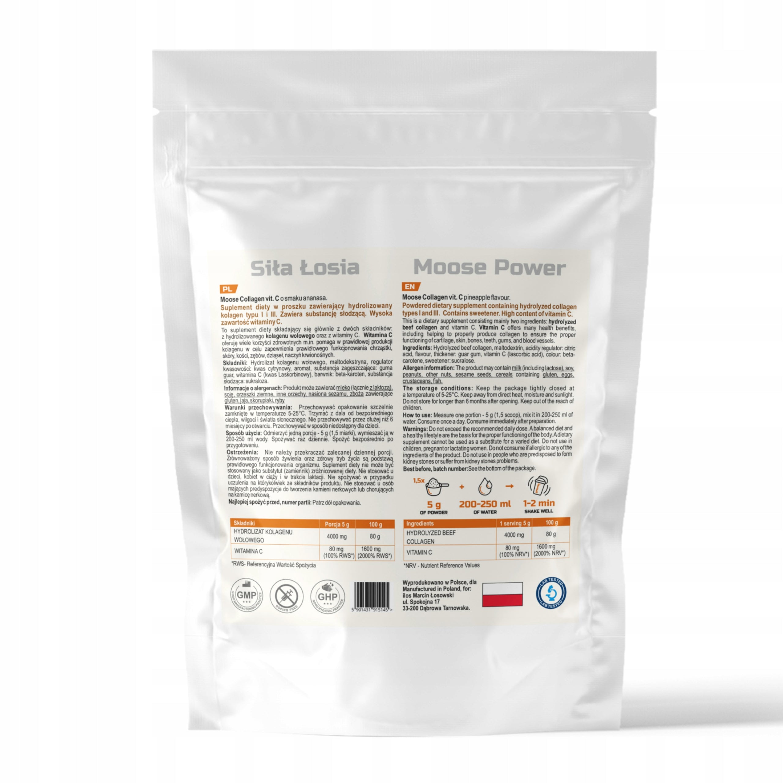 BEEF COLLAGEN TYPE 1 and 3 vitamin C COLLAGEN 500 g DELICIOUS PINEAPPLE ilos HYDRO Medical device no