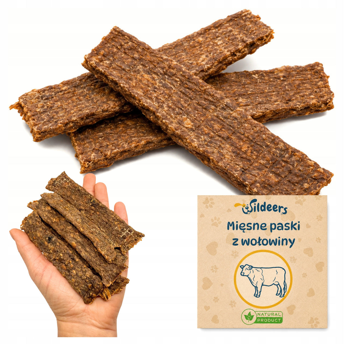 BEEF STRIPS FOR DOGS WITH THE ADDITION OF ANTLERS SOFT TREAT 100g