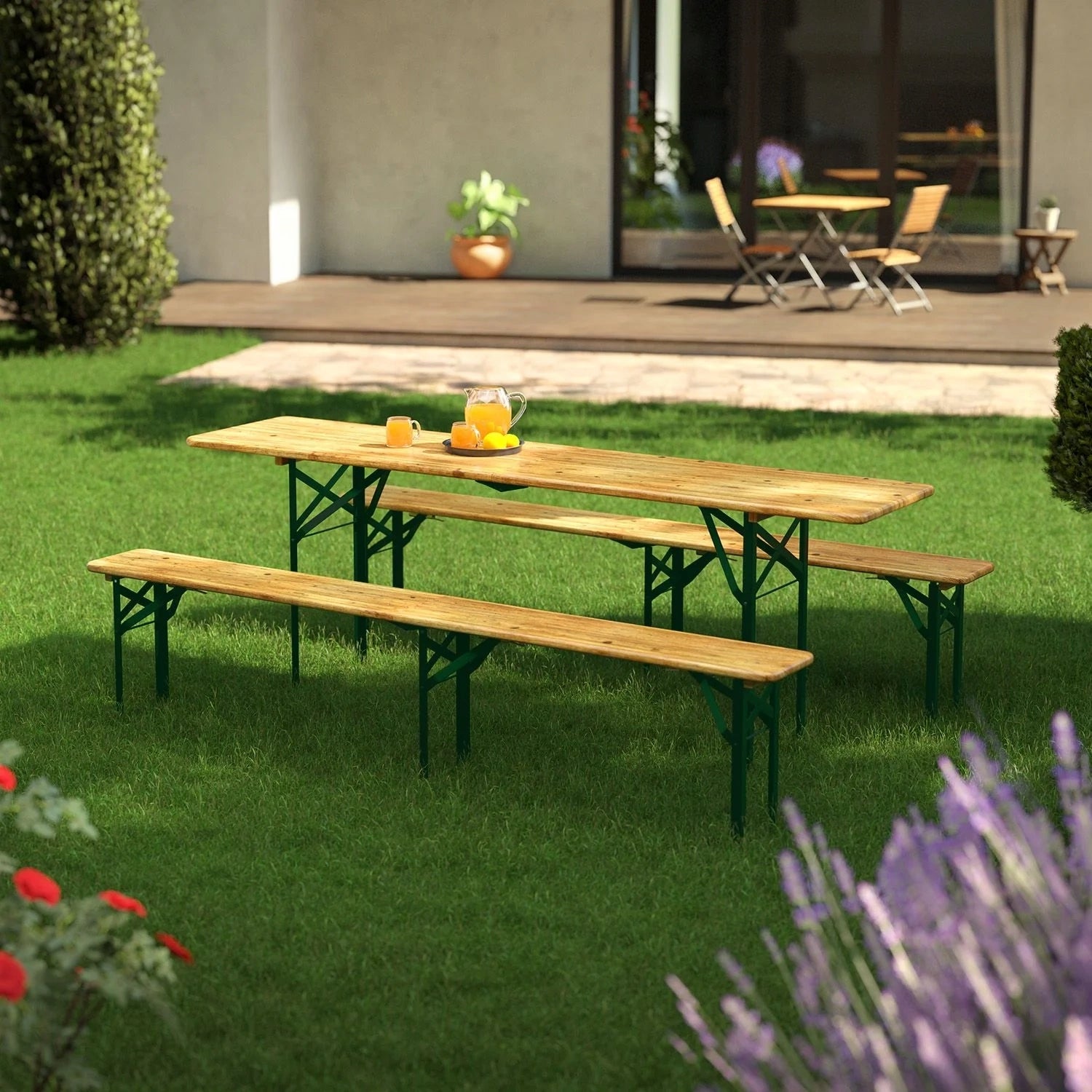 BEER SET TABLE 220CM + 2 BENCHES FOLDING GARDEN FESTIVAL FEAST CATERING EAN (GTIN) 4260565527596