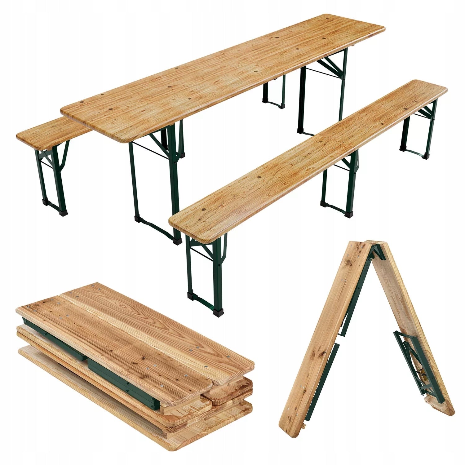 BEER SET TABLE 220CM + 2 BENCHES FOLDING GARDEN FESTIVAL FEAST CATERING