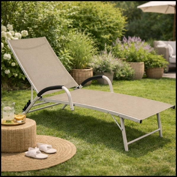 BEIGE ALUMINUM COUCH FOLDING GARDEN LOUNGER GARDEN BACKREST ADJUSTMENT Brand no brand