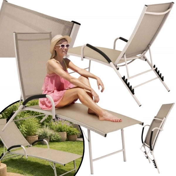 BEIGE ALUMINUM COUCH FOLDING GARDEN LOUNGER GARDEN BACKREST ADJUSTMENT