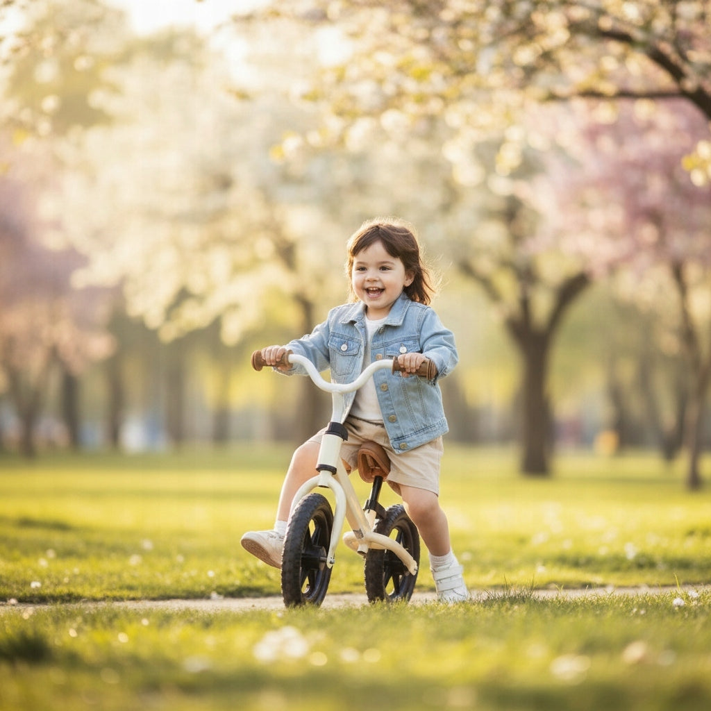 BEIGE BALANCE BIKE 12 INCHES LIGHT 2,5KG FOR CHILDREN 2+ ADJUSTABLE HIT WITHOUT Color beige