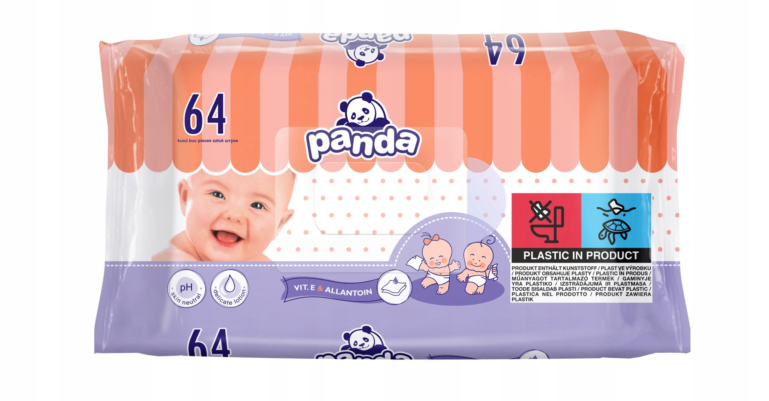 BELLA PANDA WET WIPES WITH ALLANTOIN AND VITAMIN E 64PCS. Packaging status original