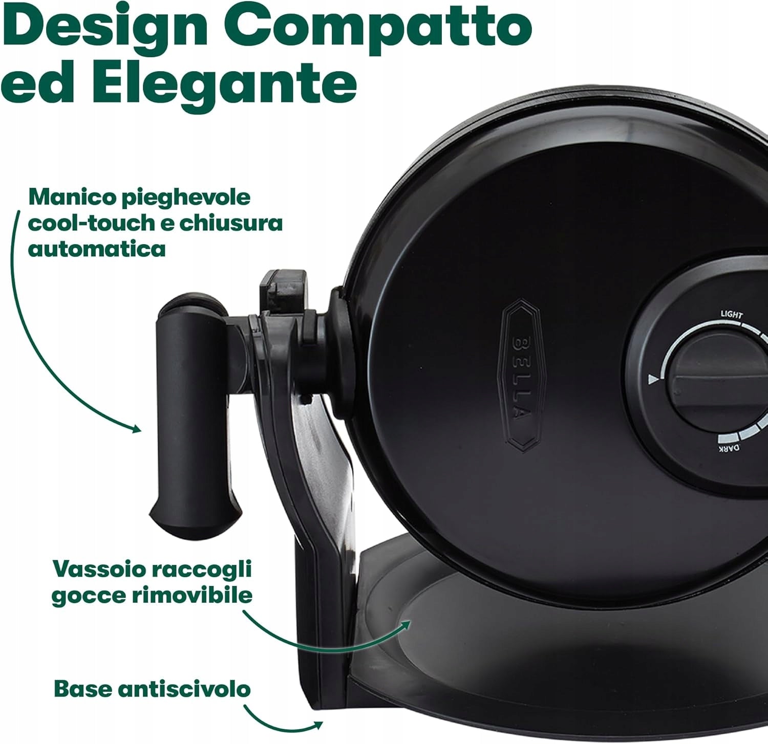 BELLA Waffle Iron Black 4 Waffles 10 Min 7 Inches Non-stick Model 17871