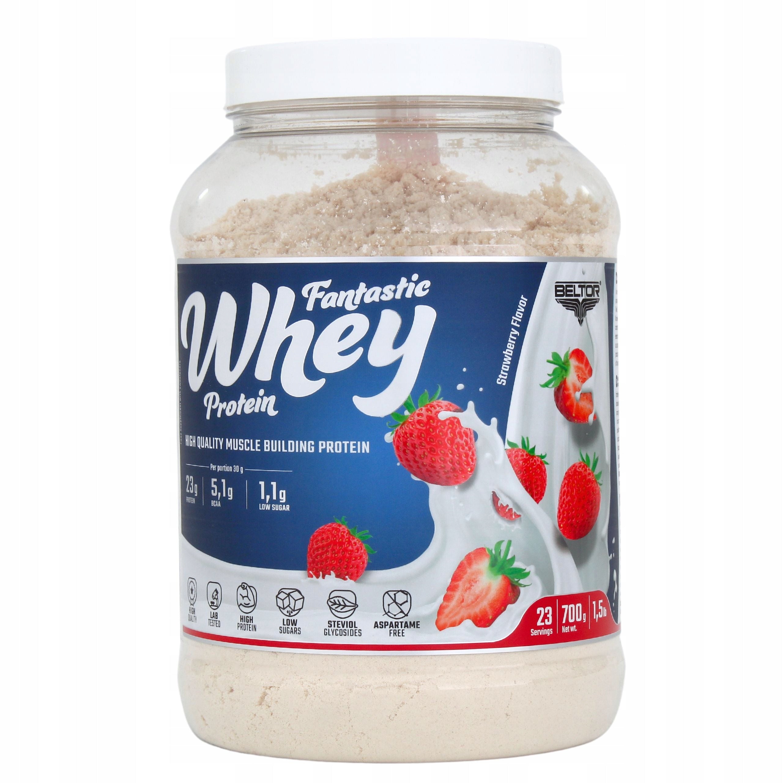 BELTOR CONCENTRATE FANTASTIC WHEY PROTEIN WPC 700G STRAWBERRY Serving size 23 g