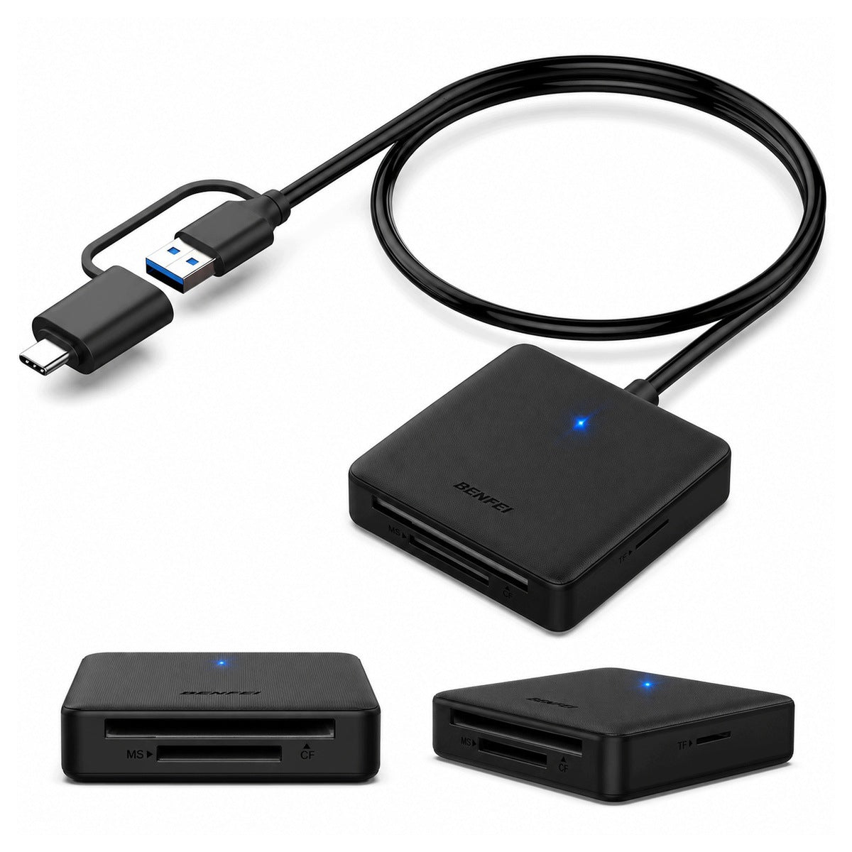 BENFEI 4in1 USB-C-USB-A 3.0 to SD Micro SD MS CF card reader black