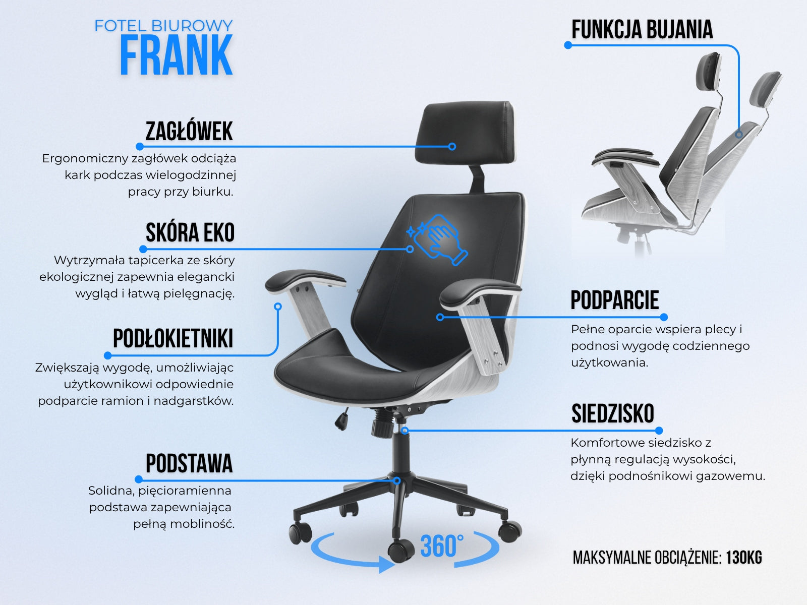 BENT WOOD ARMCHAIR FOR OFFICE FRANK WALNUT BLACK HEADREST Packaging status original