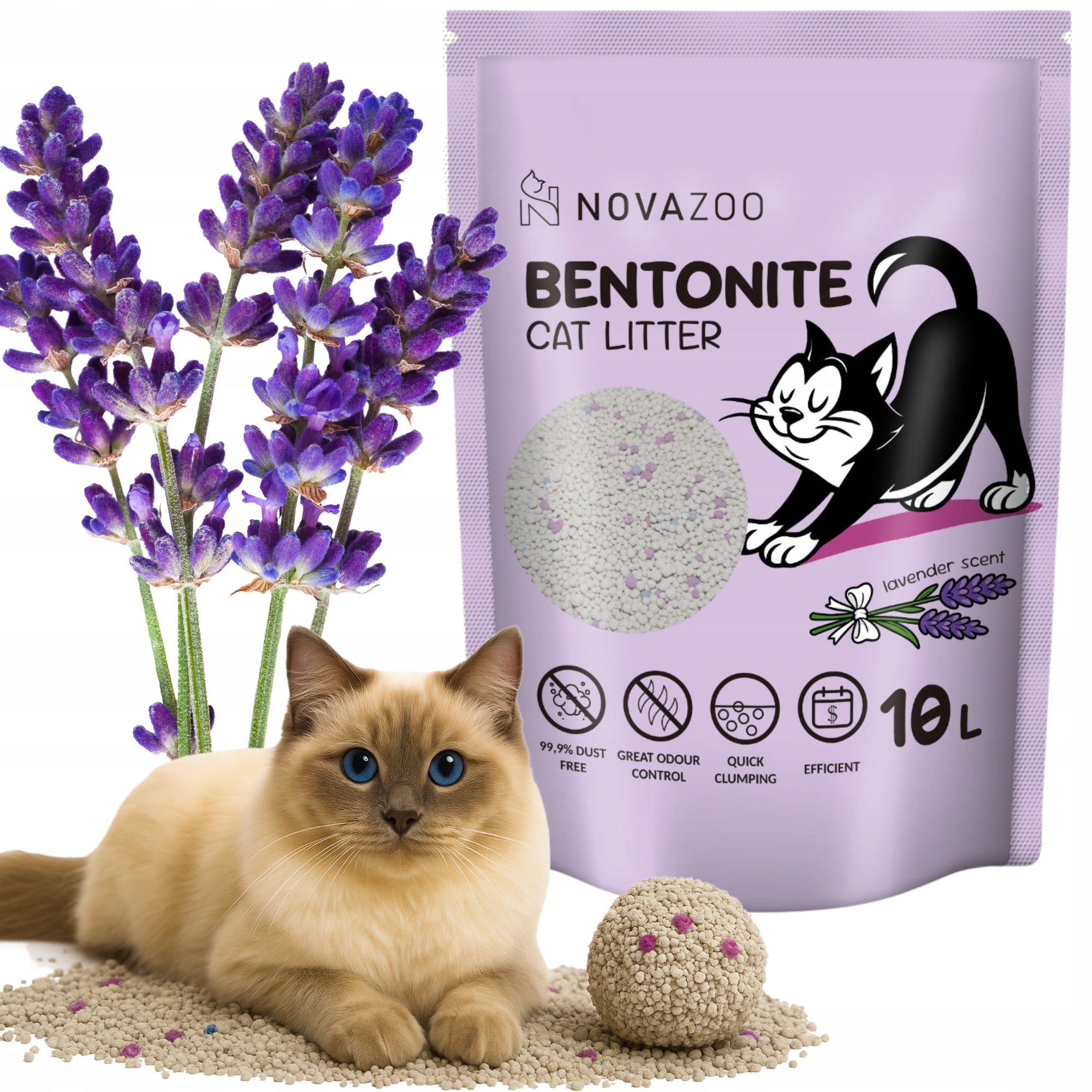 BENTONITE CAT LITTER 10L LAVENDER CLUMPING DUST-FREE NATURAL