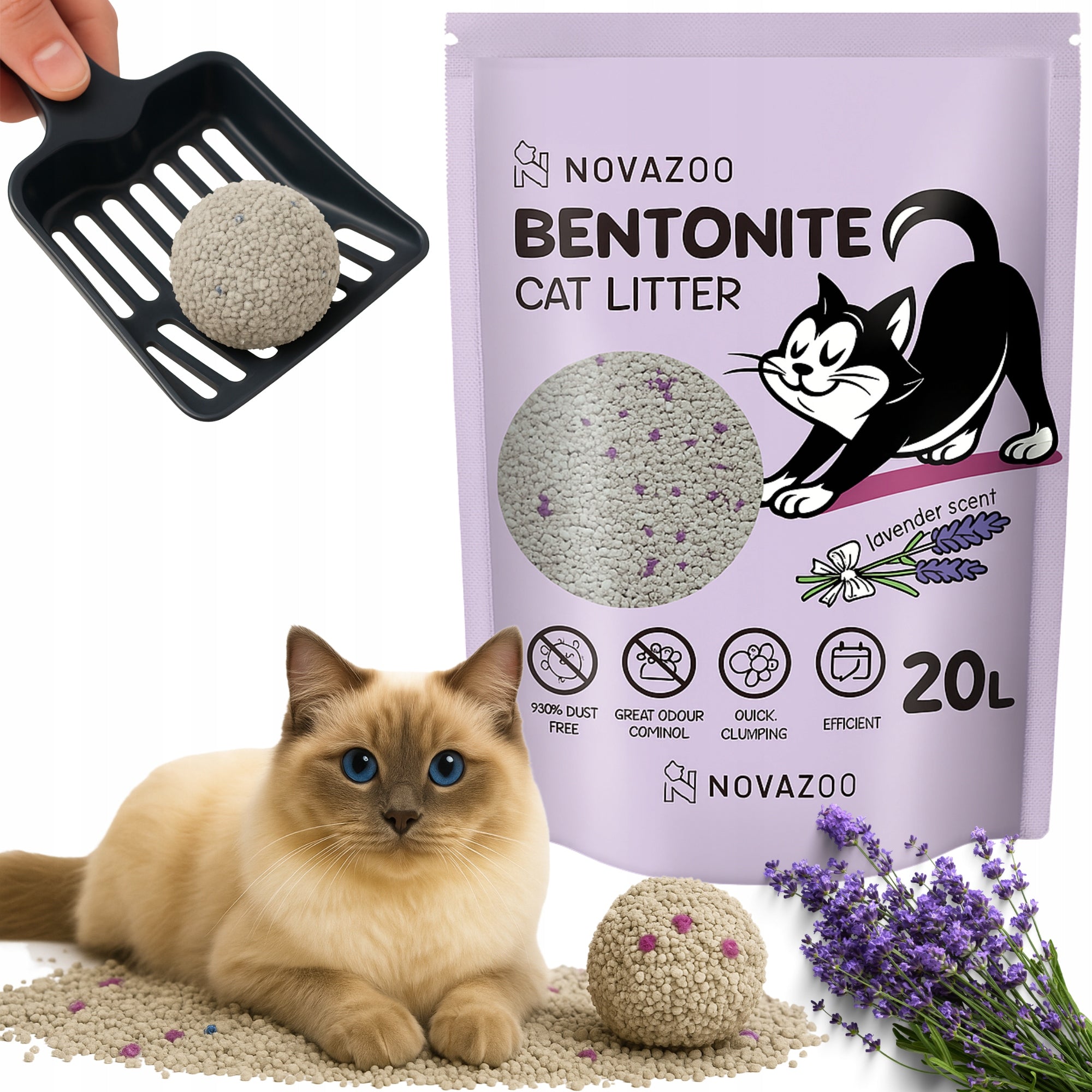 BENTONITE CAT LITTER 20L LAVENDER CLUMPING DUST-FREE NATURAL