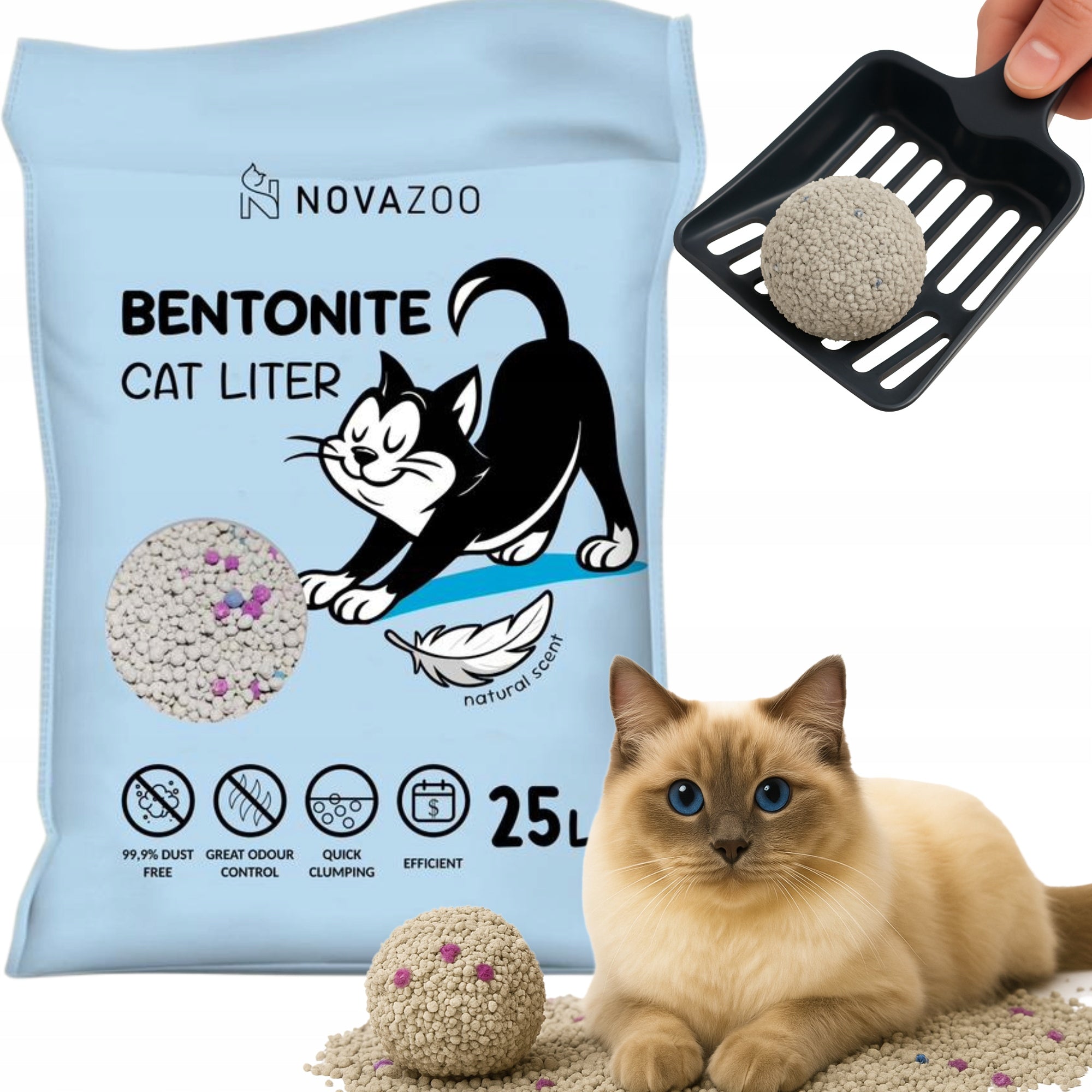 BENTONITE CAT LITTER 25L UNSCENTED CLUMPING DUST-FREE NATURAL