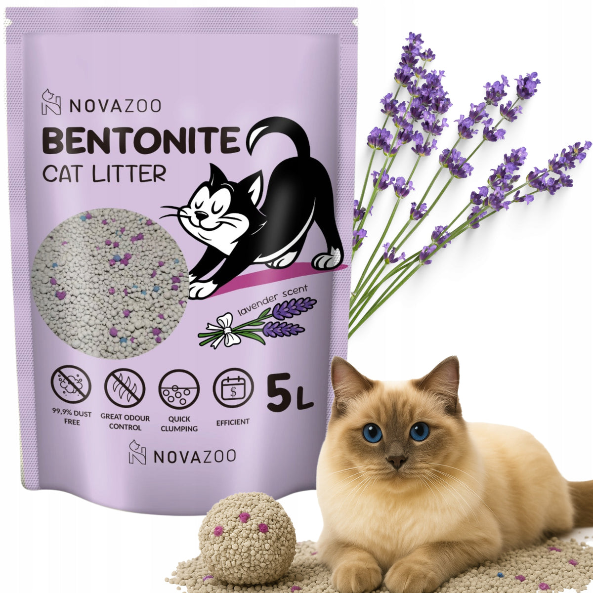 BENTONITE CAT LITTER 5L LAVENDER CLUMPING DUST-FREE NATURAL