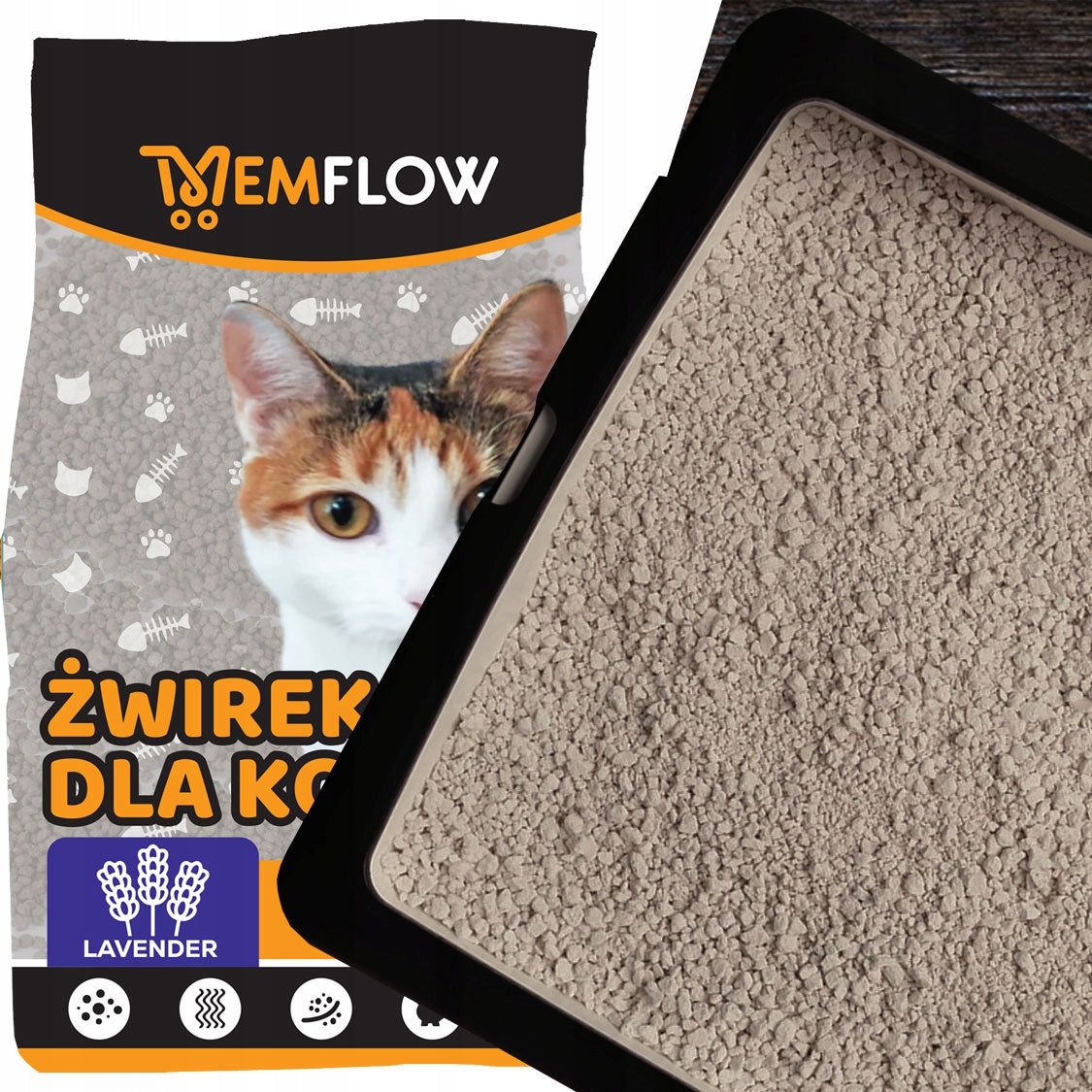 BENTONITE CAT LITTER 5L LAVENDER CLUMPING NATURAL FOR LITTER BOXES Manufacturer code ŻWIREK BENTONITOWY 5L MEMFLOW