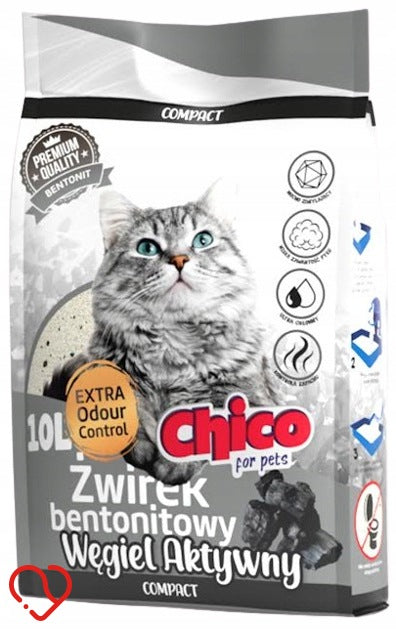 BENTONITE CAT LITTER WITH ACTIVATED CARBON 10L CHICO