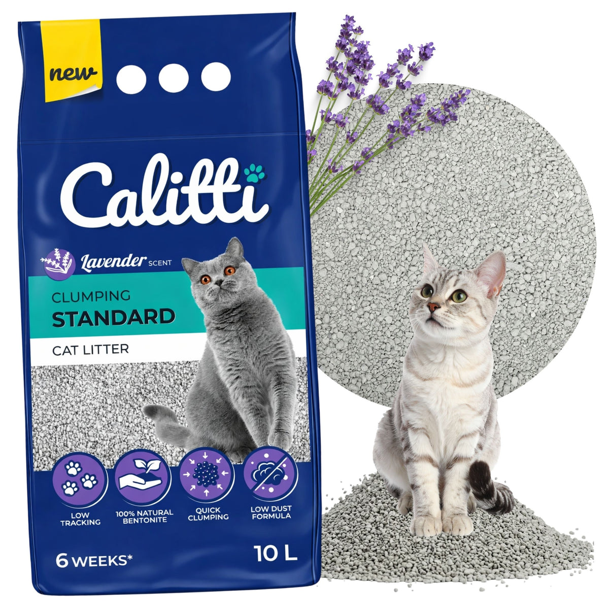 BENTONITE LAVENDER LITTER 10L CLUMPING CALITTI FOR CAT LITTER BOX