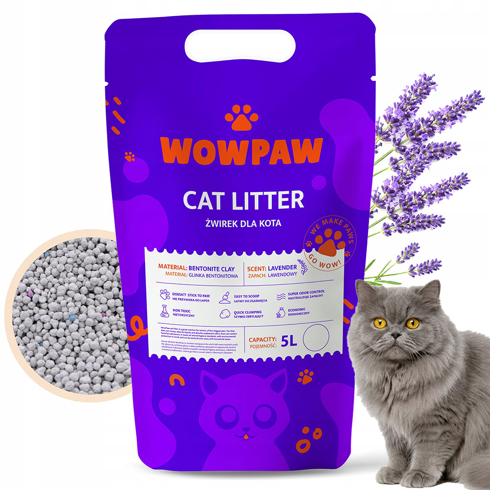 BENTONITE LAVENDER LITTER FOR CAT NATURAL DUST-FREE CLUMPING 2x 5L Packaging status original