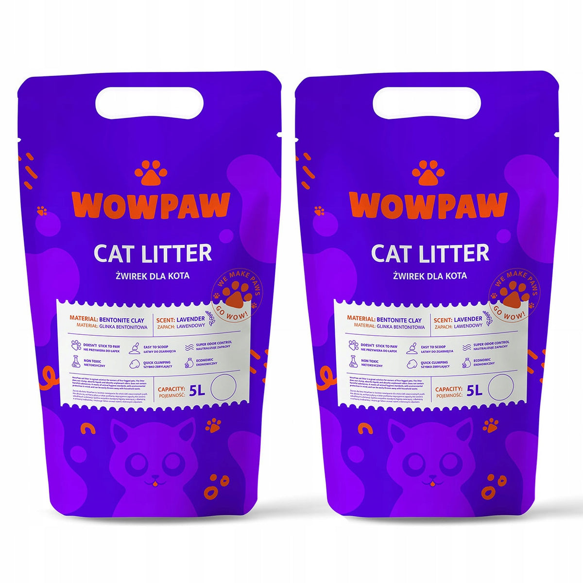 BENTONITE LAVENDER LITTER FOR CAT NATURAL DUST-FREE CLUMPING 2x 5L