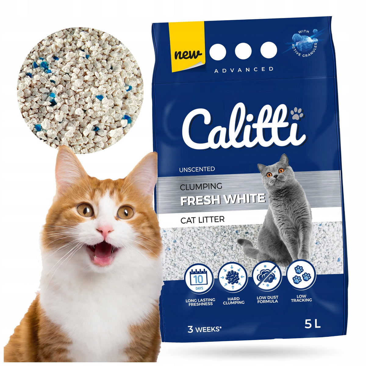 BENTONITE LITTER CLUMPING FOR CAT LITTER BOX CALITTI FRESH WHITE 5L
