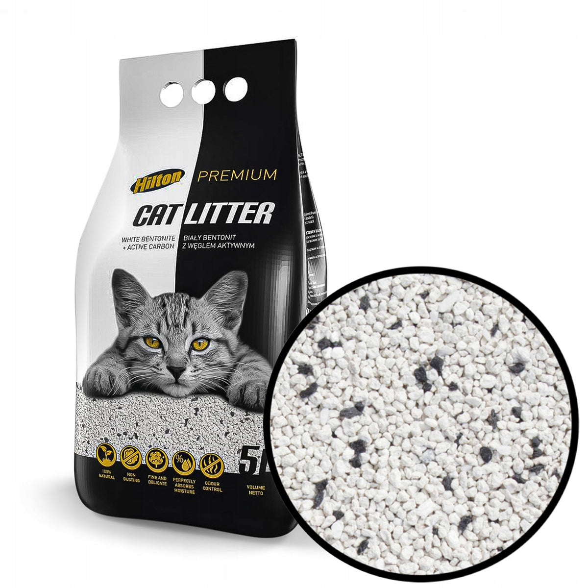 BENTONITE LITTER FOR CAT LITTER BOX ACTIVATED CARBON CLUMPING ODORS 5L Brand Hilton