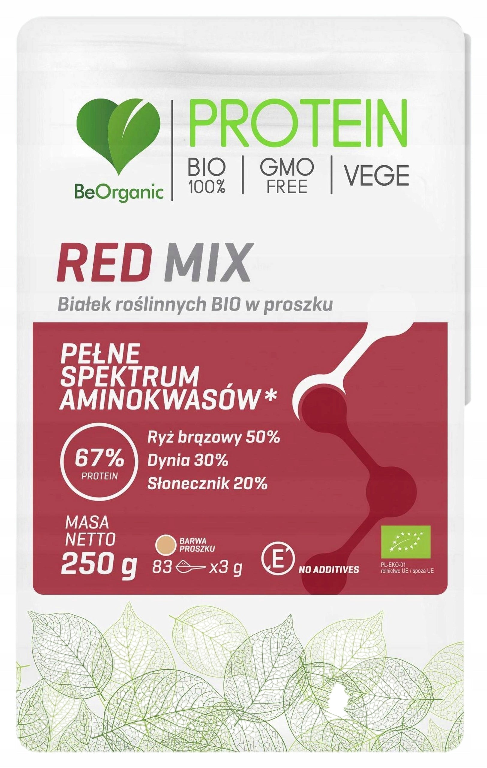 BEORGANIC Red MIX Plant Proteins BIO Pumpkin Rice Sunflower Powder 250 g