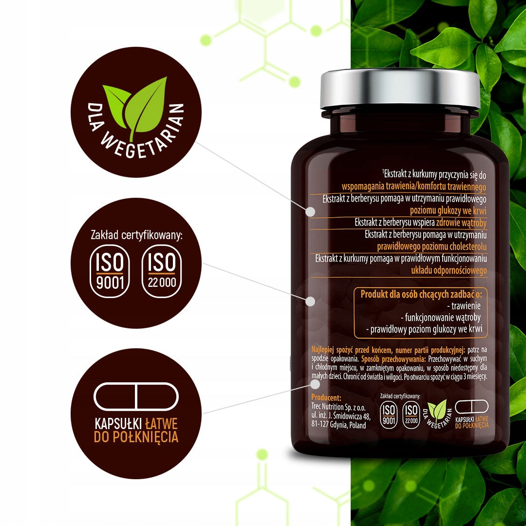 BERBERINE + CURCUMIN 600 MG Glucose Sugar Digestion Liver 90 DAYS VEGE Manufacturer code Berberys + kurkuma, berberine turmeric