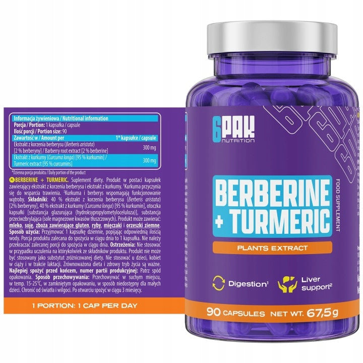 BERBERINE + CURCUMIN 600 MG Glucose Sugar Digestion Liver For 90 DAYS Packaging status original