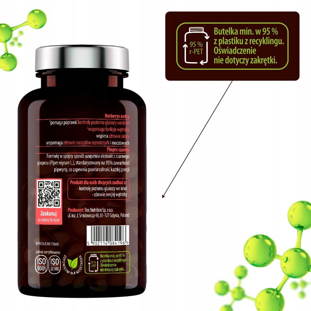 BERBERINE HCL 98% 500 mg Piperine Extract Slimming Sugar Liver Manufacturer code Chlorowodorek berberys w tabletkach, tabletki