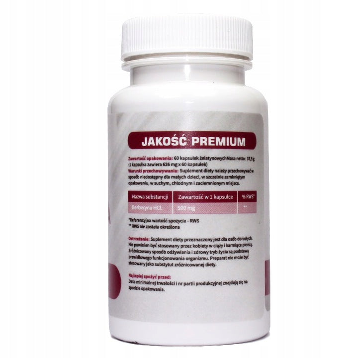 BERBERINE HCL barberry extract 98% slimming, reduces sugar 500 mg Manufacturer code berberyna ekstrakt 98% 60 kapsułek