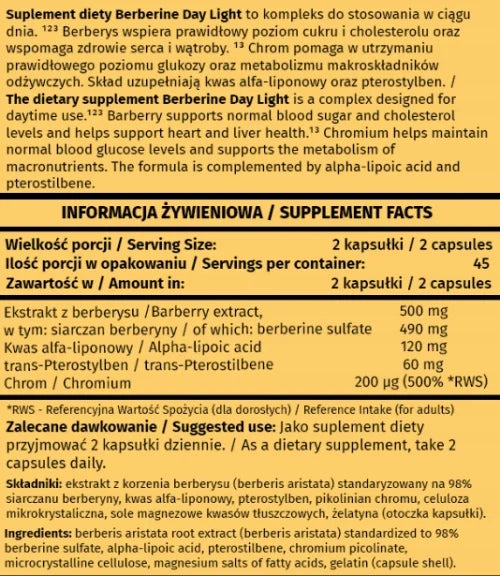BERBERINE Sulfate 98% STRONG COMPLEX appetite DIABETES weight loss - 90 kaps Brand no brand