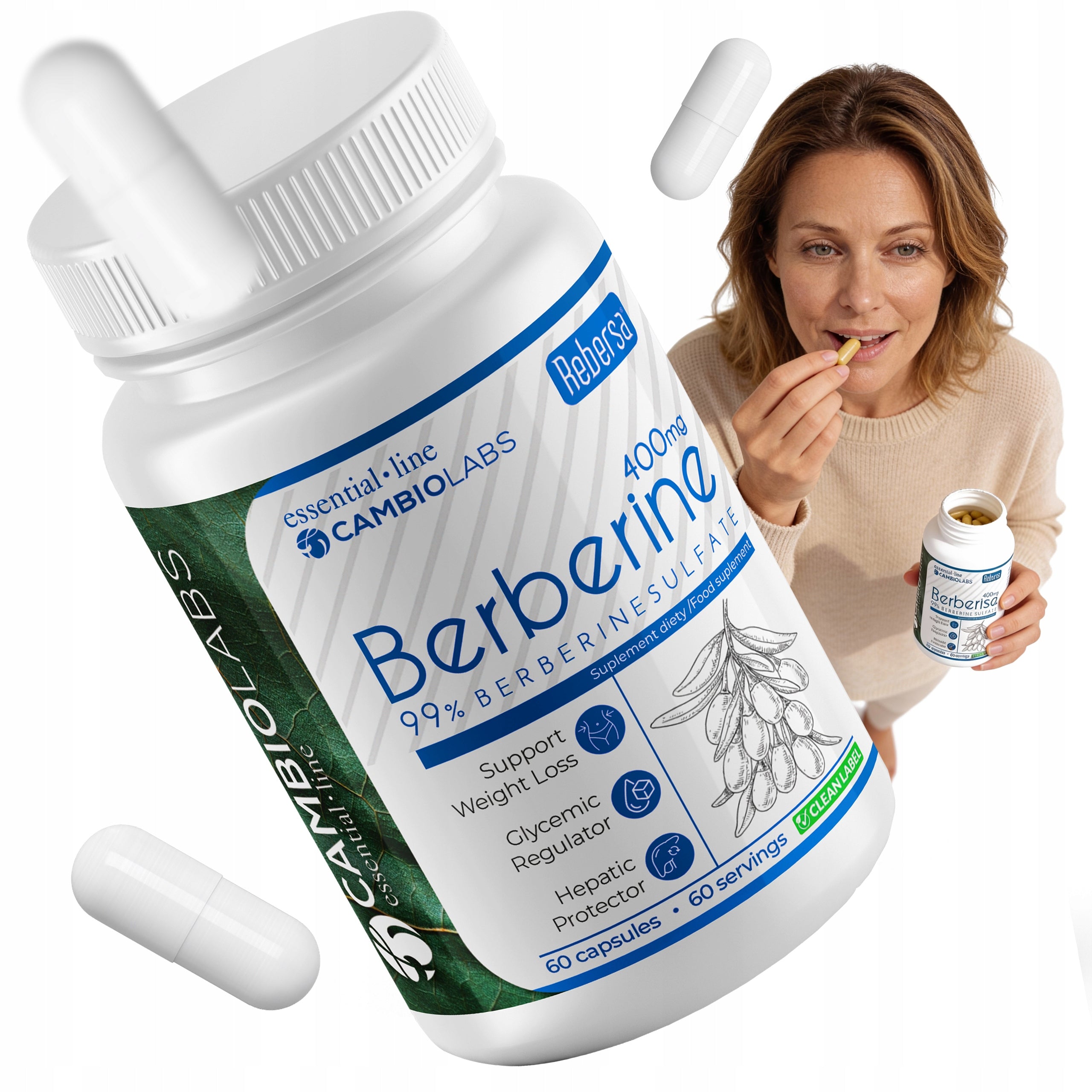BERBERINE Sulfate HCL 400 mg 99% Extract - Glucose Weight Loss Sugar