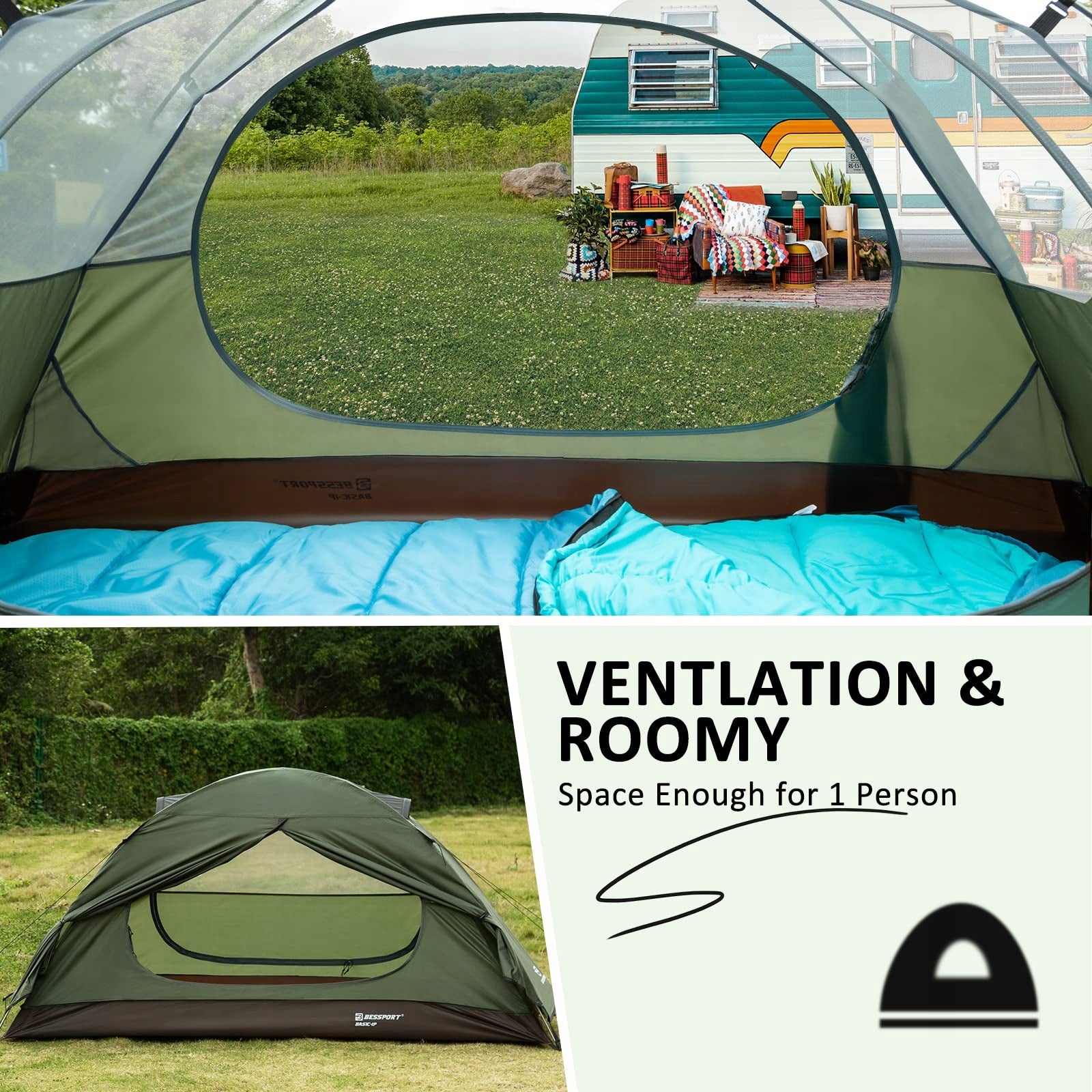 BESSPORT Tent 1 Person Ultra Light Waterproof For Camping and Hiking Model Bessport 1P