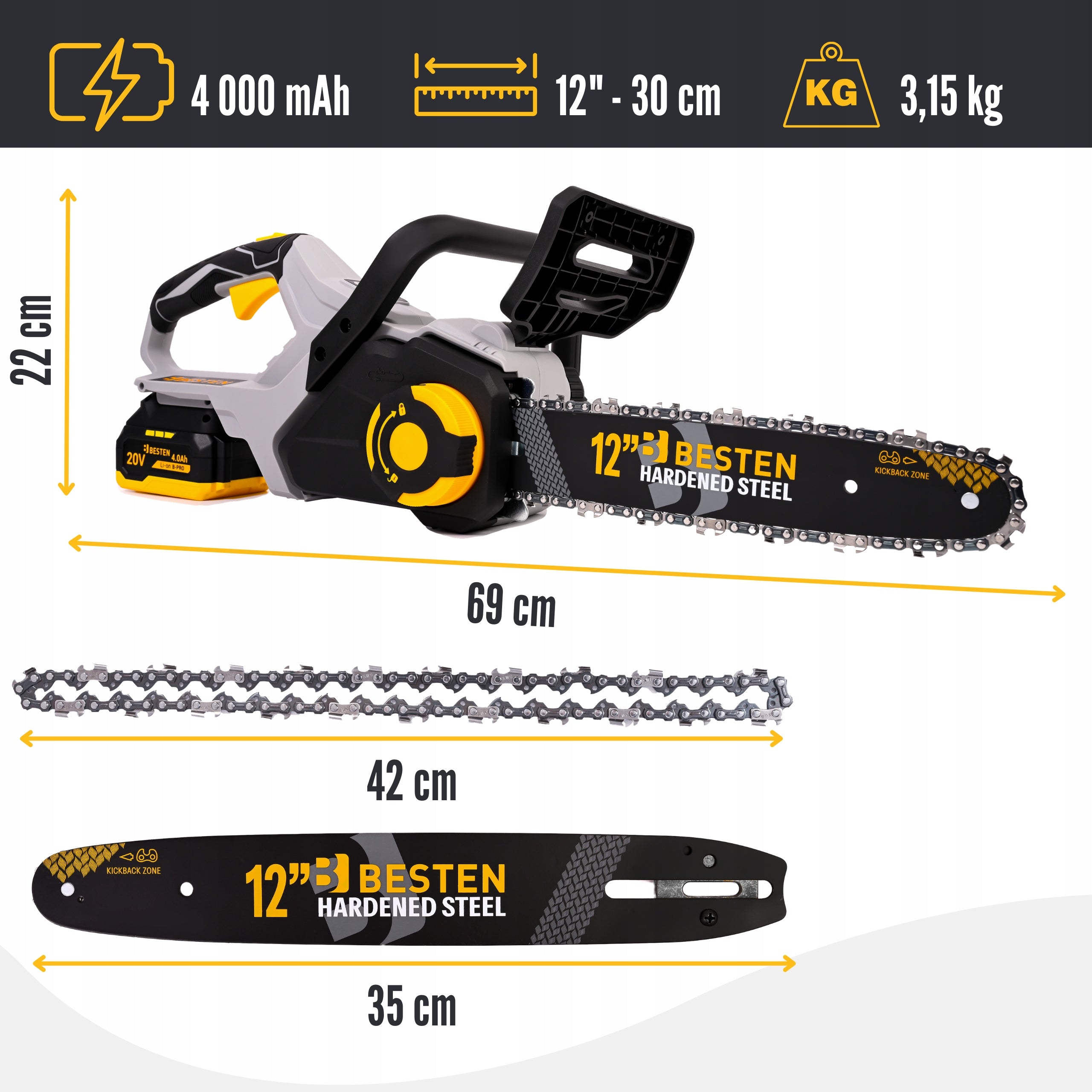 BESTEN Chainsaw Cordless Branch Brushless Saw 4,0Ah Packaging status original