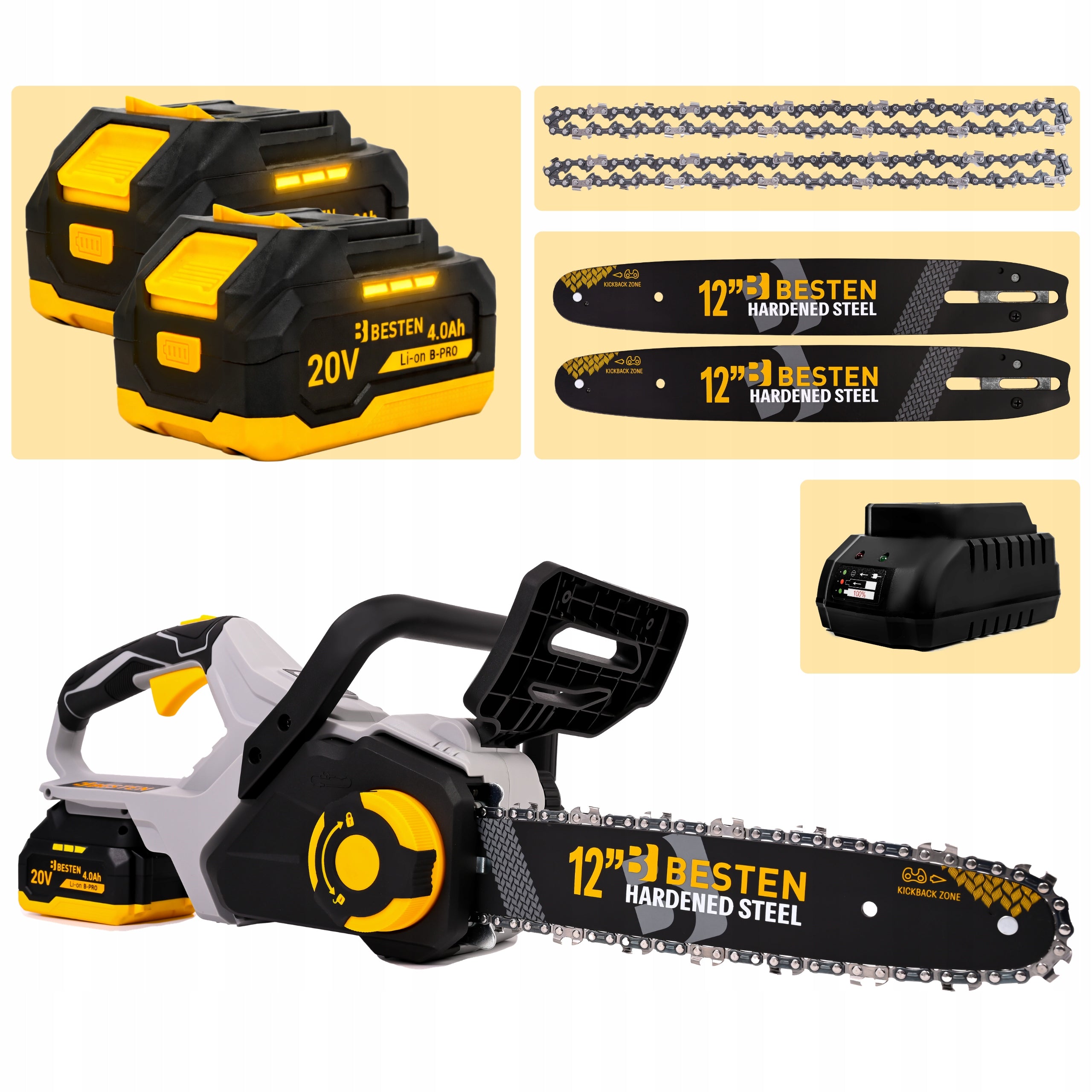 BESTEN Chainsaw Cordless Branch Brushless Saw 4,0Ah Series B-PRO Piła łańcuchowa 12'' BESTEN BE2893