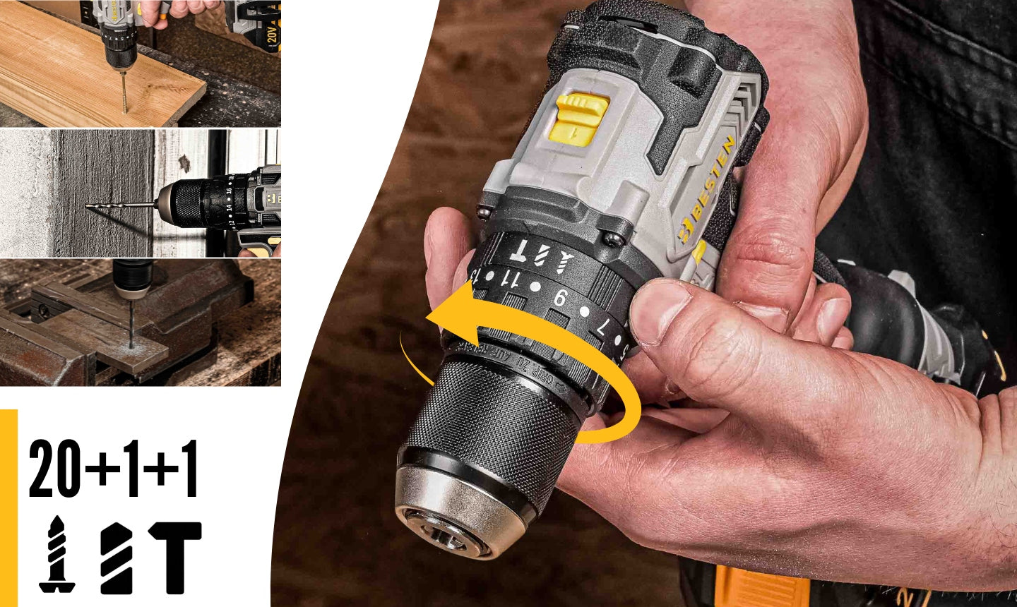 BESTEN Cordless Impact Screwdriver Brushless 75Nm 2xAku Series B-PRO Wkrętarka akumulatorowa 20V BESTEN
