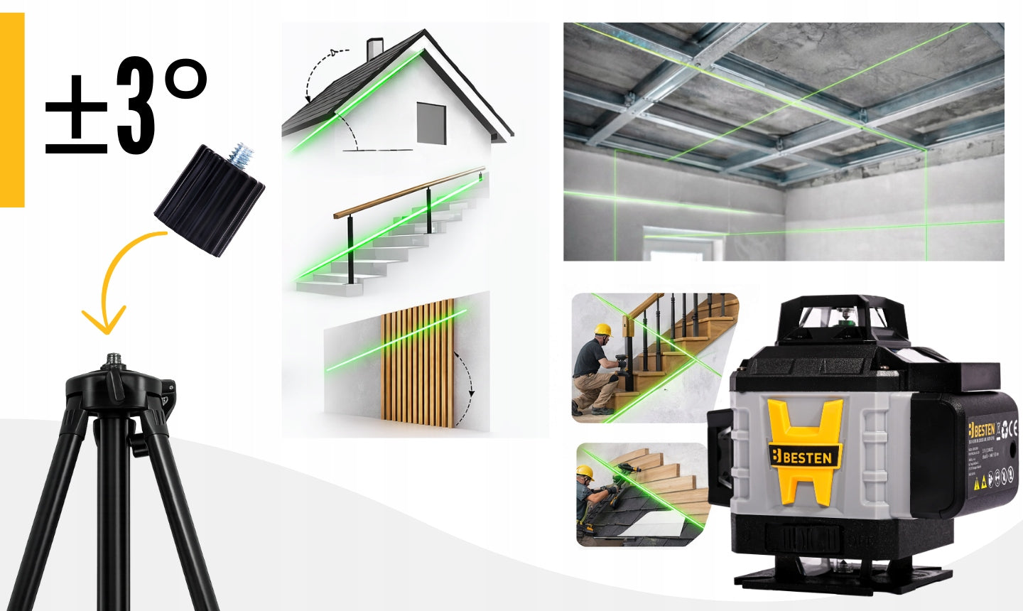 BESTEN Laser Level 4D Level 16 Cross Line 360 Laser Set Number of laser beams 16