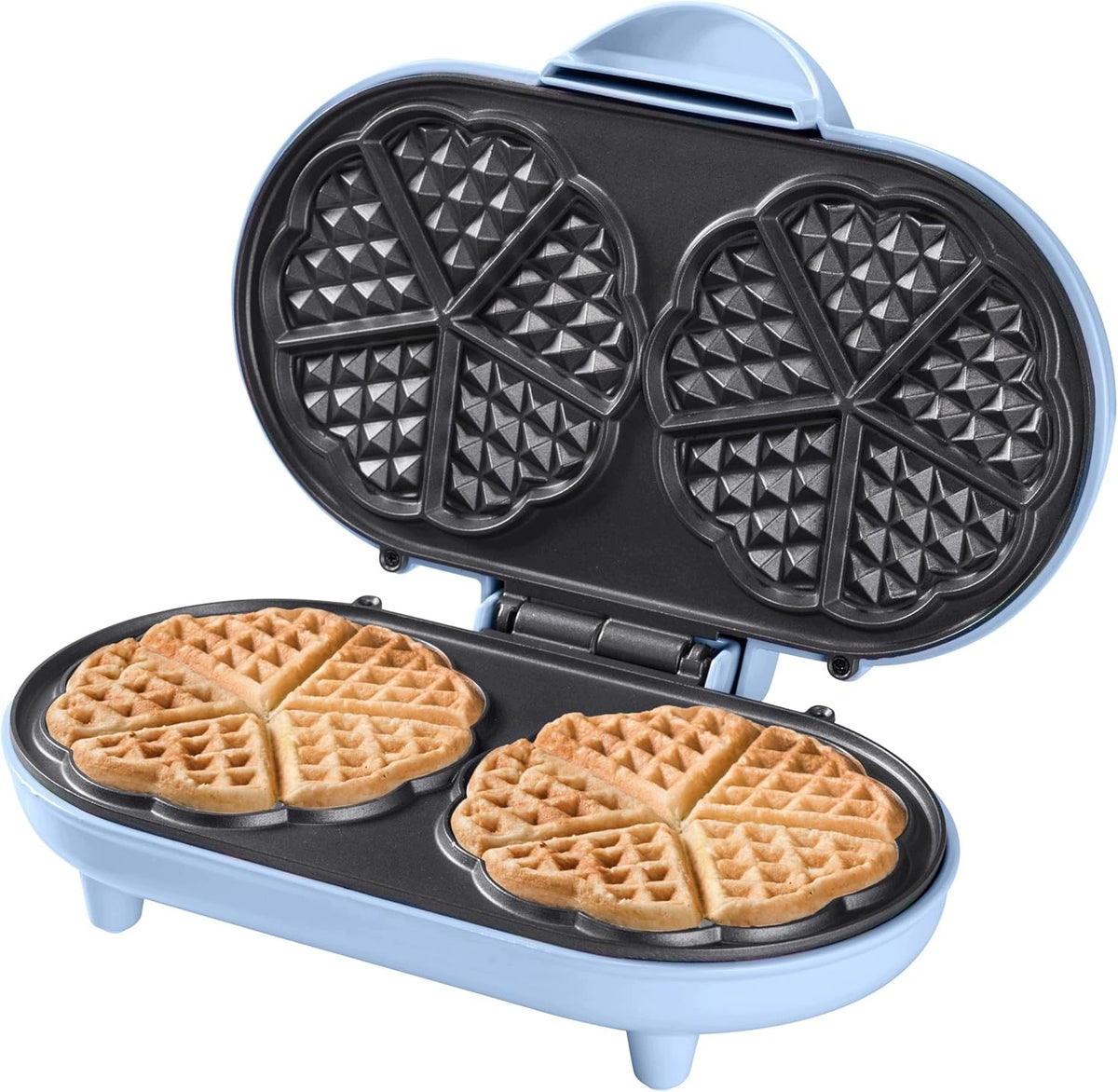 BESTRON DOUBLE HEART WAFFLE IRON NON-STICK 1000W BLUE