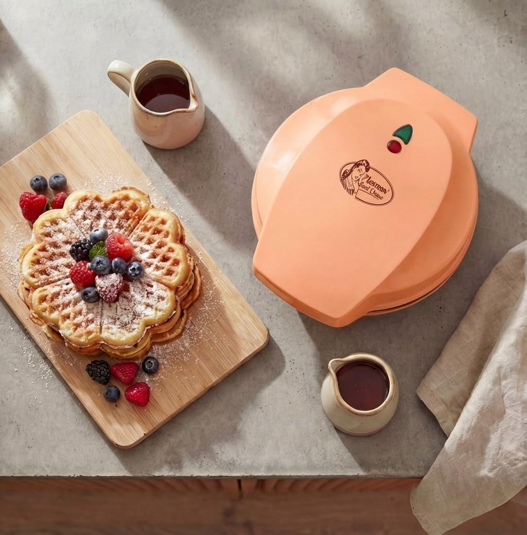 BESTRON HEART WAFFLE IRON 700W ORANGE NONSTICK COATING Packaging status original