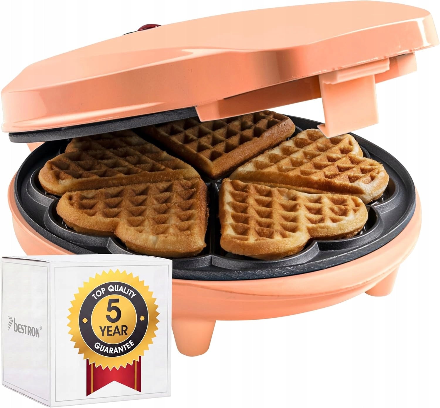 BESTRON HEART WAFFLE IRON 700W ORANGE NONSTICK COATING