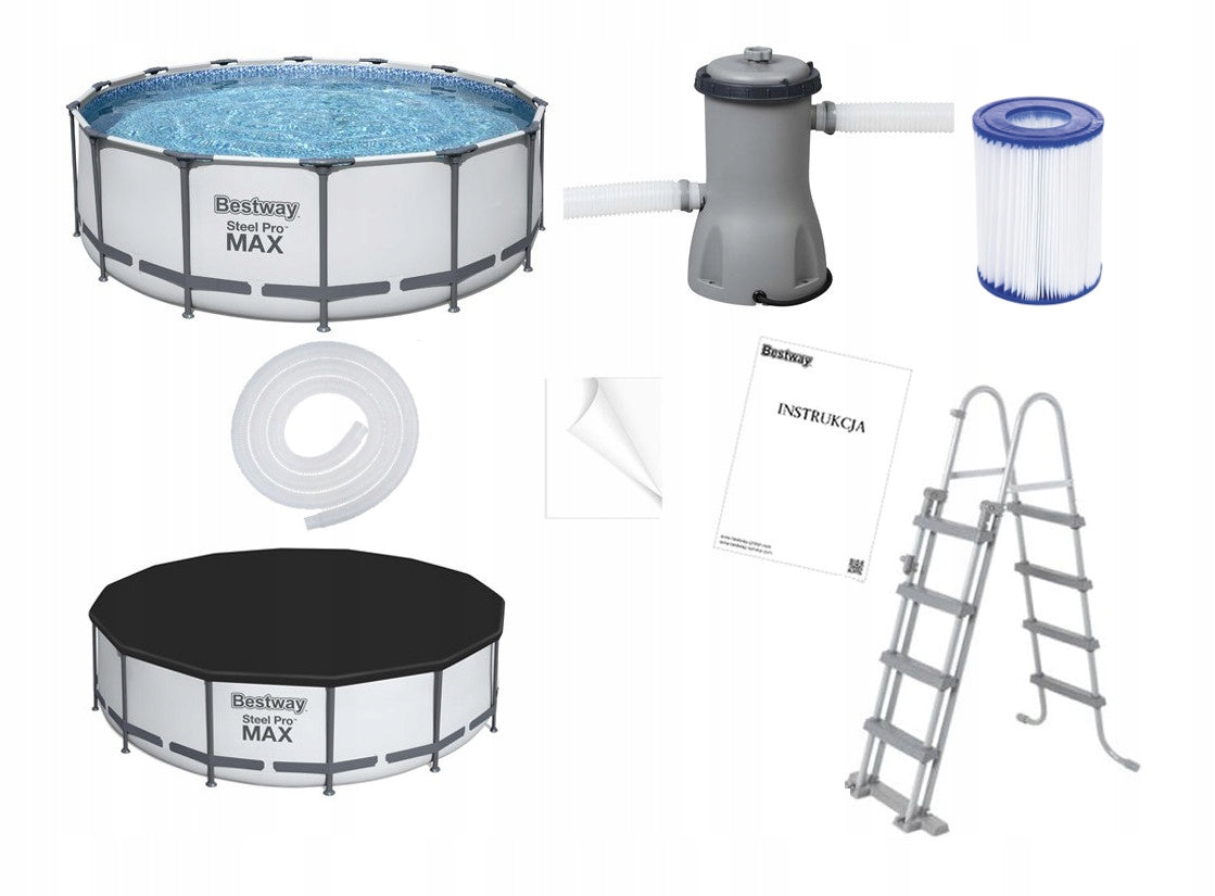 BESTWAY 5612X GARDEN STEEL POOL LADDER PUMP 58386 FILTER 427x122CM Series POWER STEEL