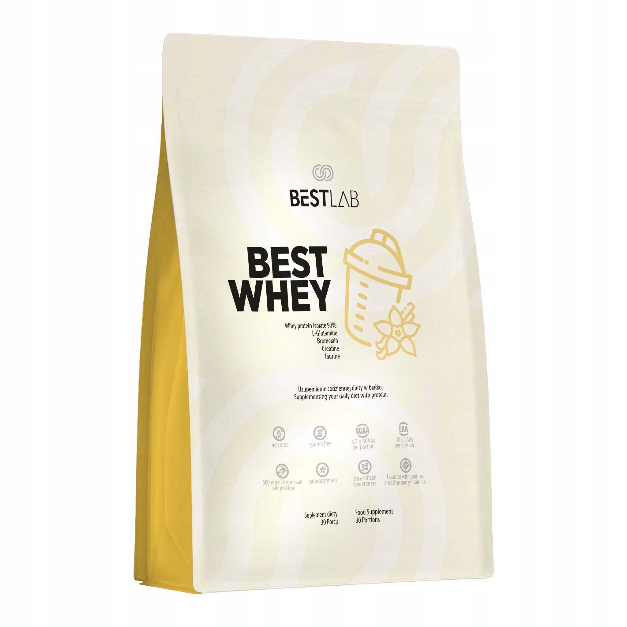 BESTWHEY PROTEIN SUPPLEMENT ISOLATE WPI 90% + CREATINE GLUTAMINE BEST LAB 900G Packaging status original