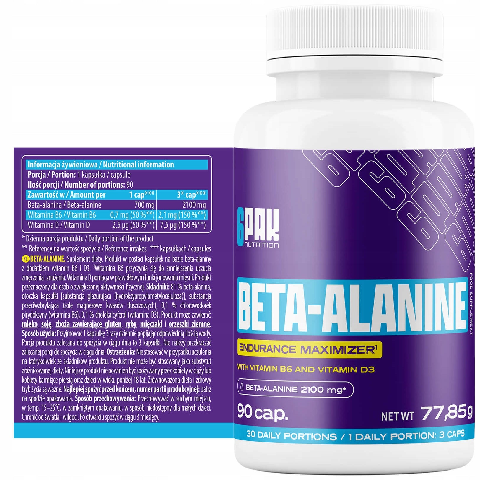 BETA-ALANINA Endurance 90 Kaps Pre-Workout Strength Fatigue Packaging status original