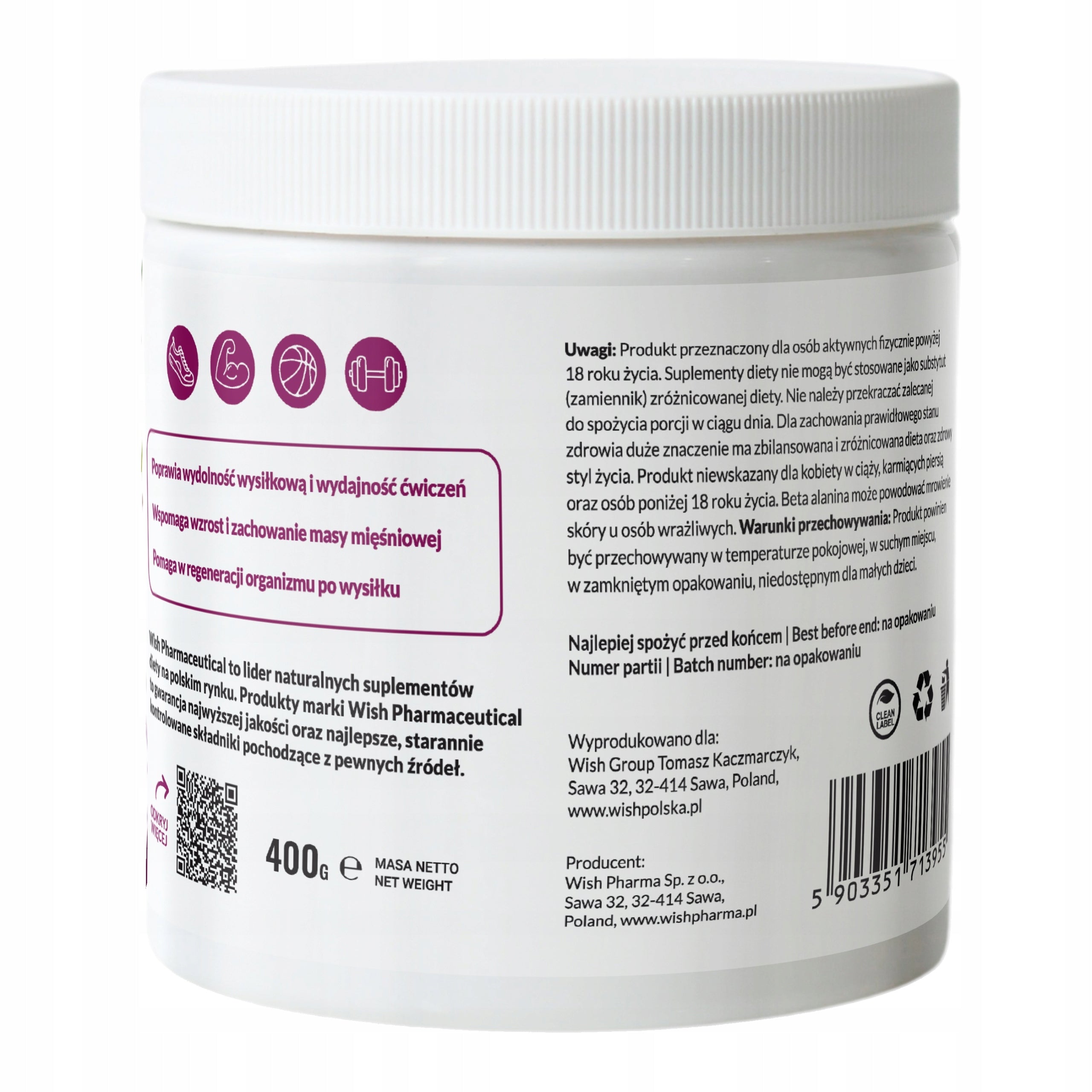 BETA ALANINE + VITAMIN B6 BLACKCURRANT. WISH BEFORE TRAINING SHORT DATE Packaging status original