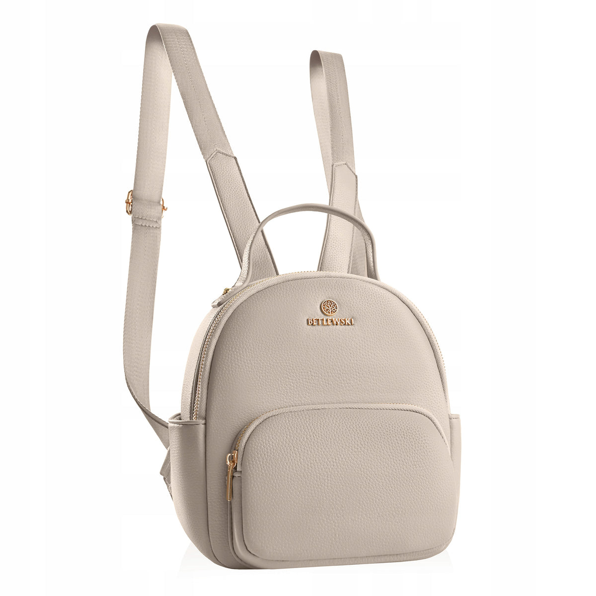 BETLEWSKI Women's Backpack Urban Beige Eco Leather Harness Logo Holder
