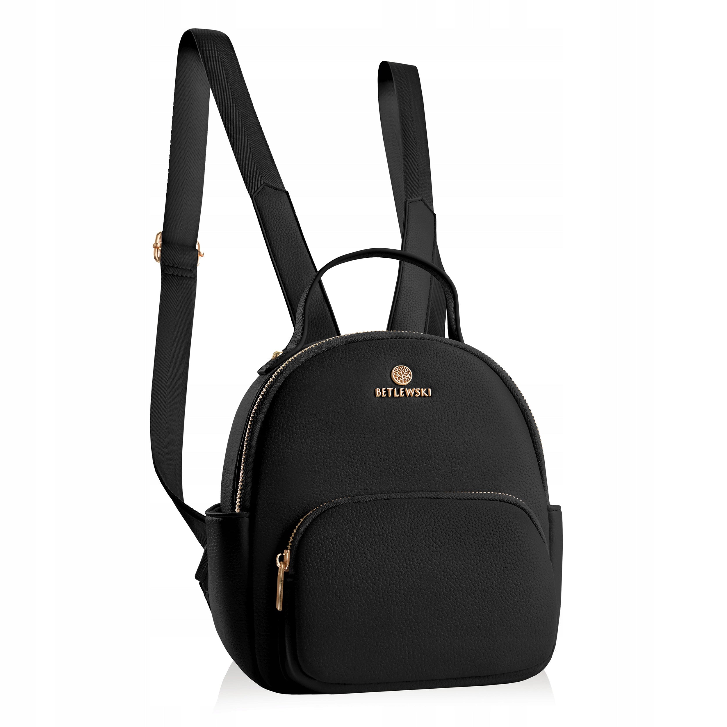 BETLEWSKI Women's city backpack with eco-leather comfortable black gold details