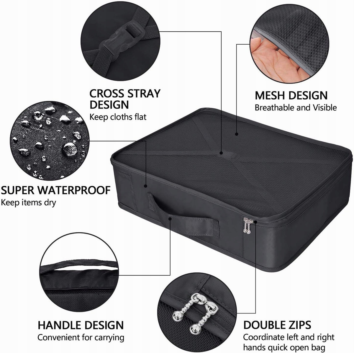 BETLLEMORY Set of 8 Travel Packing Cubes S M L Waterproof Color black