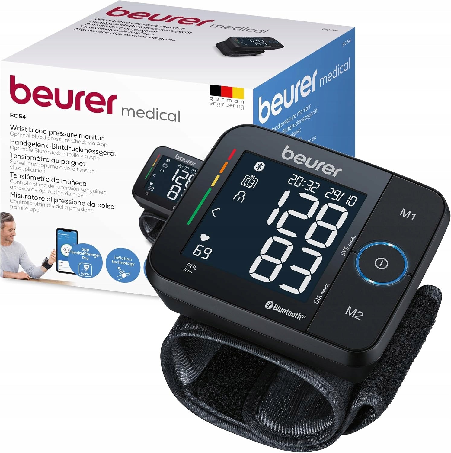 BEURER BC 54 WRIST BLOOD PRESSURE MONITOR BLUETOOTH APPLE HEALTH LCD