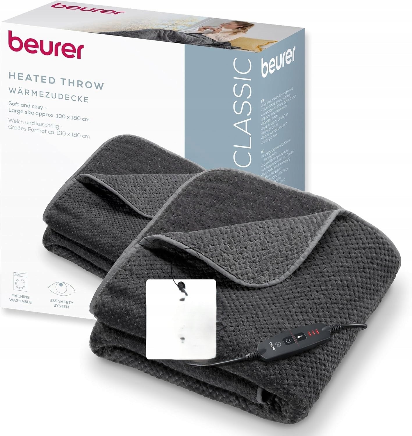 BEURER HD 65 Electric Heating Blanket 3 Levels 130x180cm Grey