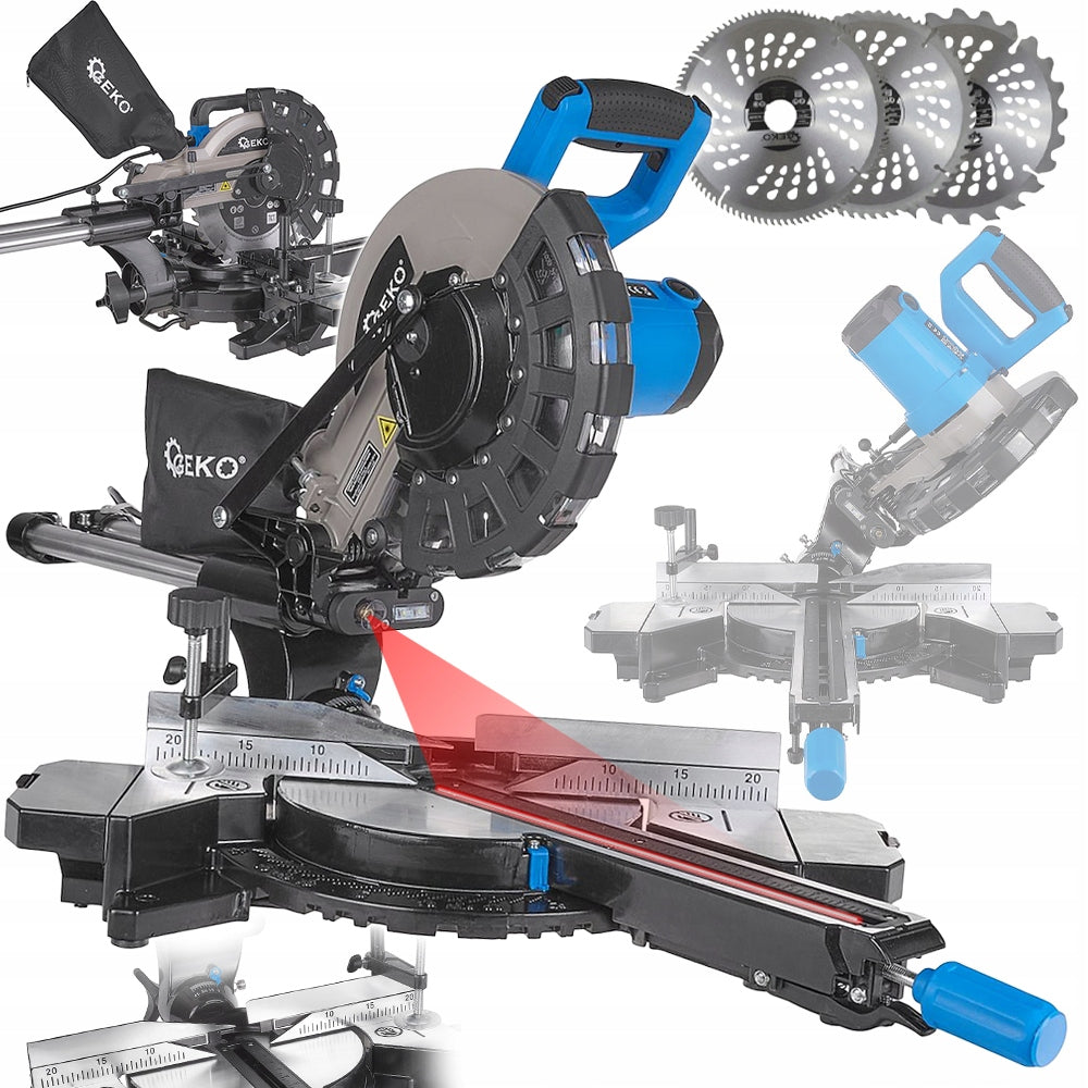 BEVEL FEED SAW FOR WOOD 2000W 255mm LASER EXTRACTION 3 DISCS